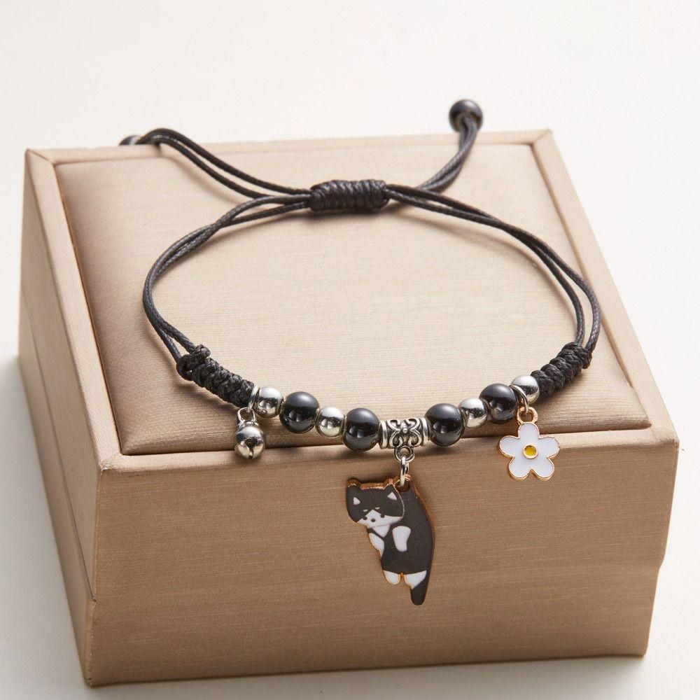 Hand Rope Handmade Bead Bracelet Woven Cartoon Hand Ring Retro Cat Bracelet Decoration