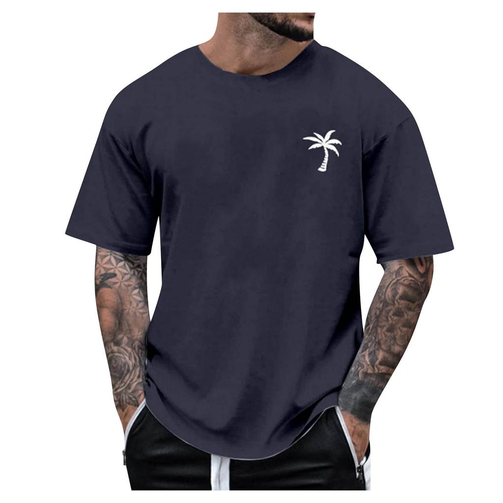 Men's Round Neck Short Sleeve Loose Summer Tops Fashion T-Shirt With Graphic Creative Letters Retro Print Street Sports Casual Tops