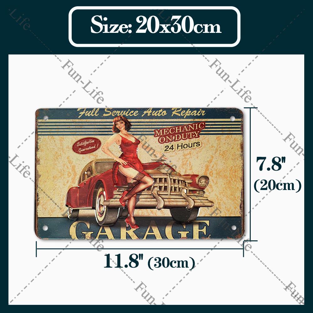 Гараж Классика Винтаж Красивая Девушка Металлическая Табличка Ретро Оловянная Вывеска Железная Живопись Бар Клуб Искусство Домашний Настенный Декор Плакат 20x30 см