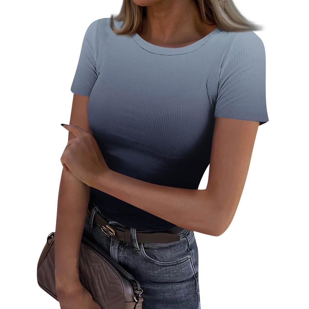 Женская узкая футболка, модный повседневный свитер с круглым вырезом и коротким рукавом