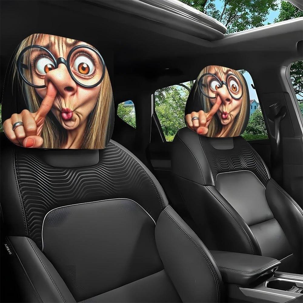 2PCS 2 Pcs Set Car Seat Headrest Protector 2D Printed Auto Head Rest Cover Car Interior Decoration