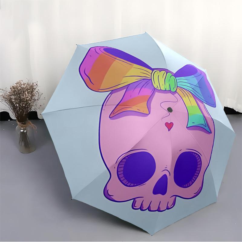 1pc Skull with Bow Automatic Open/close Folding Umbrella, Compact Portable Travel Umbrella, Durable Construction yy250809119