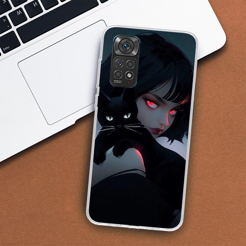 Чехол для телефона Anime Girls Cute Black Cat для Xiaomi Redmi Note 12 12S 11 11S 10 10S 9 9S 11T 11E Pro Plus 8 8T 7 5 9T + чехол-коробка