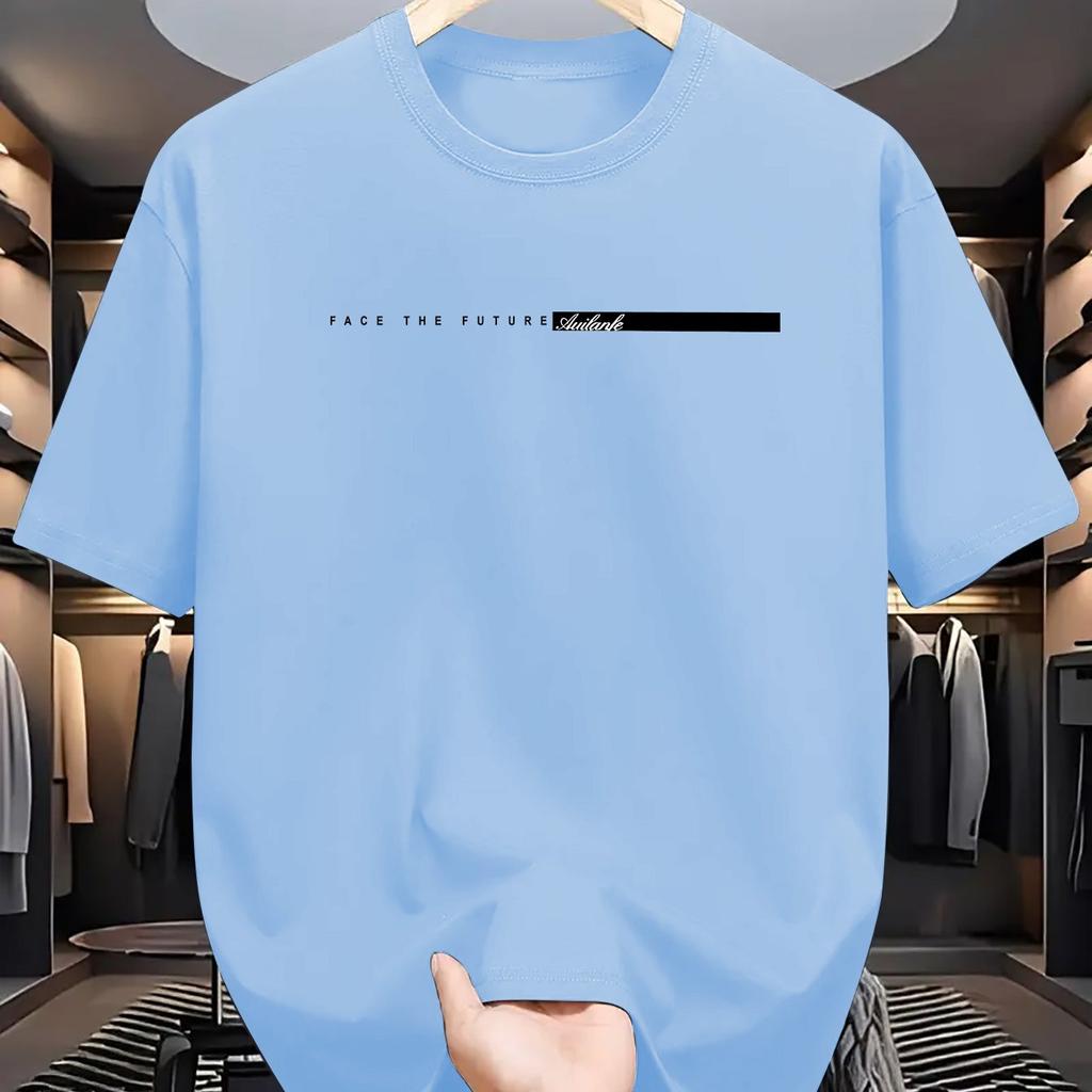 Летняя мужская футболка свободного кроя из 100% хлопка с крупным буквенным принтом, круглым вырезом и короткими рукавами, в стиле унисекс.