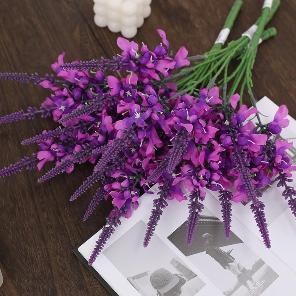 Реалистичные искусственные цветы лаванды ручной работы, имитация, поддельные растения, шелковый фиолетовый букет с ощущением настоящего прикосновения, декор для свадьбы, вечеринки