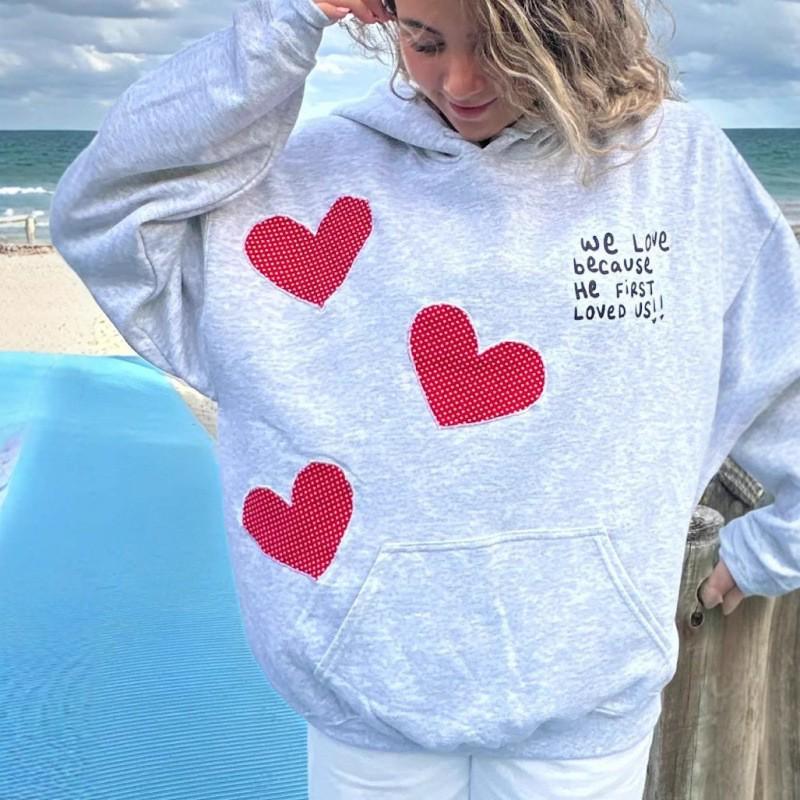 Women's Retro Hip Hop Heart Print Long Sleeve Hoodie (2025)