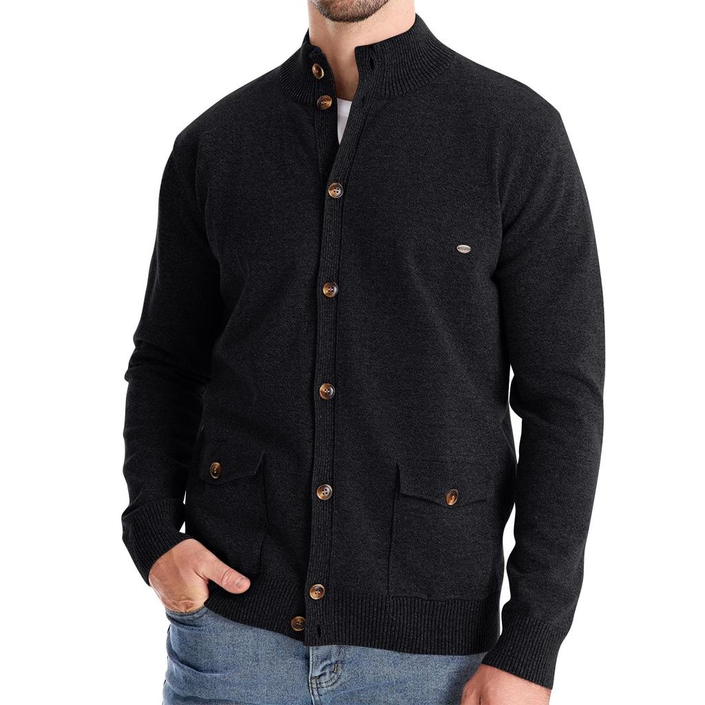 Men's Winter Long Sleeve Solid Color Sweater Jacket Men's Loose Solid Color Knitted Button Cardigan