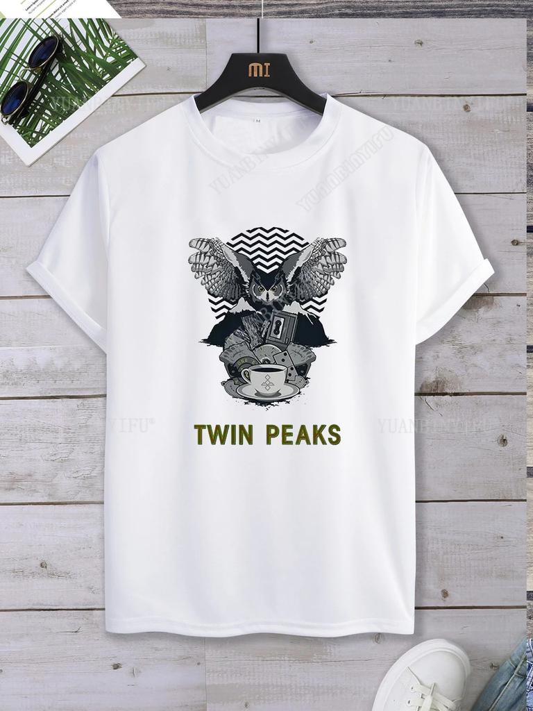 Хипстерская футболка с принтом Twin Peaks Унисекс Свободная футболка Топ Короткий рукав Круглый вырез Уличная Горячая Распродажа