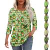 Women's Fashion Casual Pleated Round St. Patrick's Day Printed Seven Sleeve T-Shirt Top