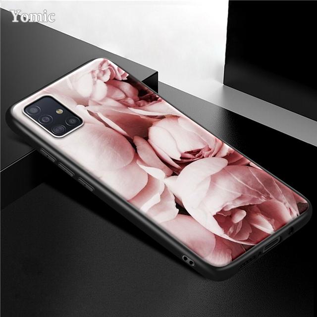 Чехол с розовым цветком для Samsung Galaxy S21 Ultra A51 A71 A52 A72 5g S20 Fe A50 A70 A41 A31 A30 A21s, черный чехол из ТПУ для телефона, капа