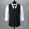 Men Suit Waistcoat V-Neck Sleeveless Striped Double Breasted with Suit Vest Print Patch Pockets Wedding Business Vest