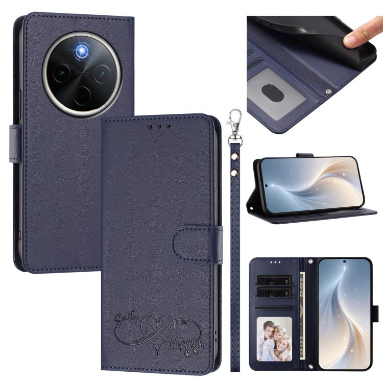 Happy Heart Pattern Magnetic Closure Vegan Leather Phone Case With Wrist Strap For vivo X200 FE