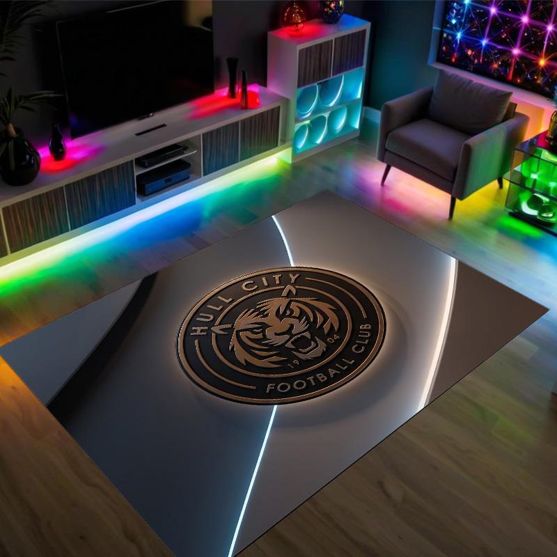 Hull City Football Design Crystal Velvet Carpet Cozy Non?Slip Printed Rug For Bedroom Living Room Entrance