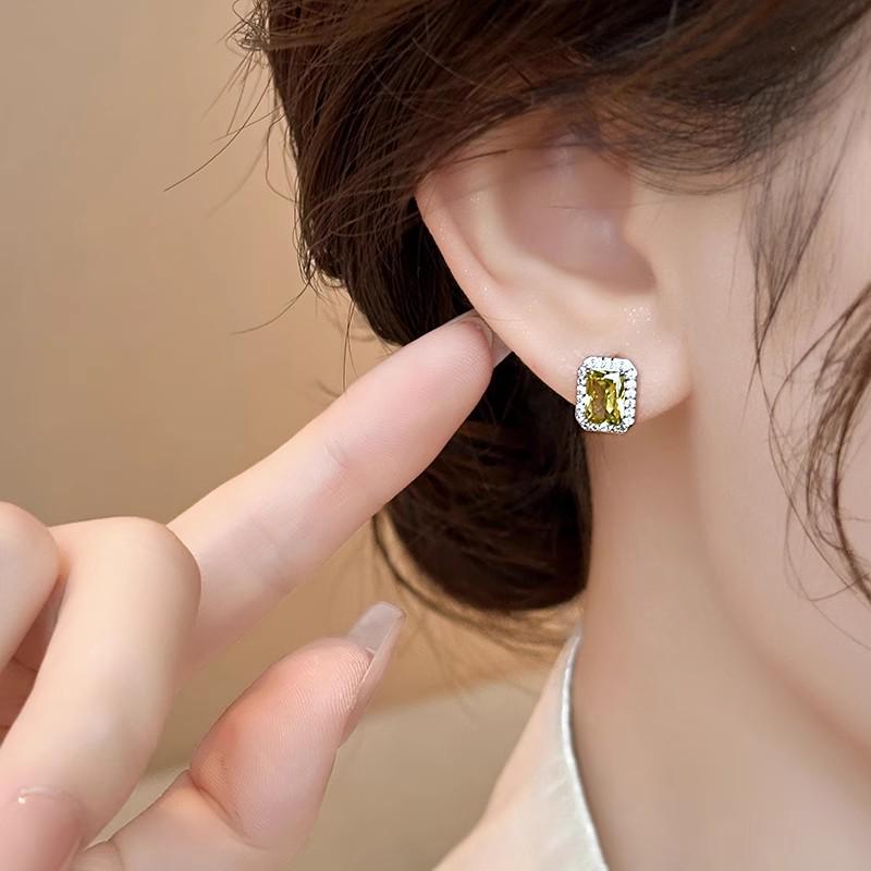 2024 Уникальные квадратные серьги-пусеты с цирконом для женщин - серебро 925 пробы