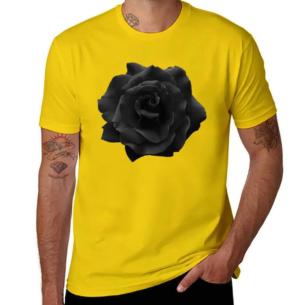 Single Large High Resolution Black Rose. T-Shirt tees new edition plain black t shirts men