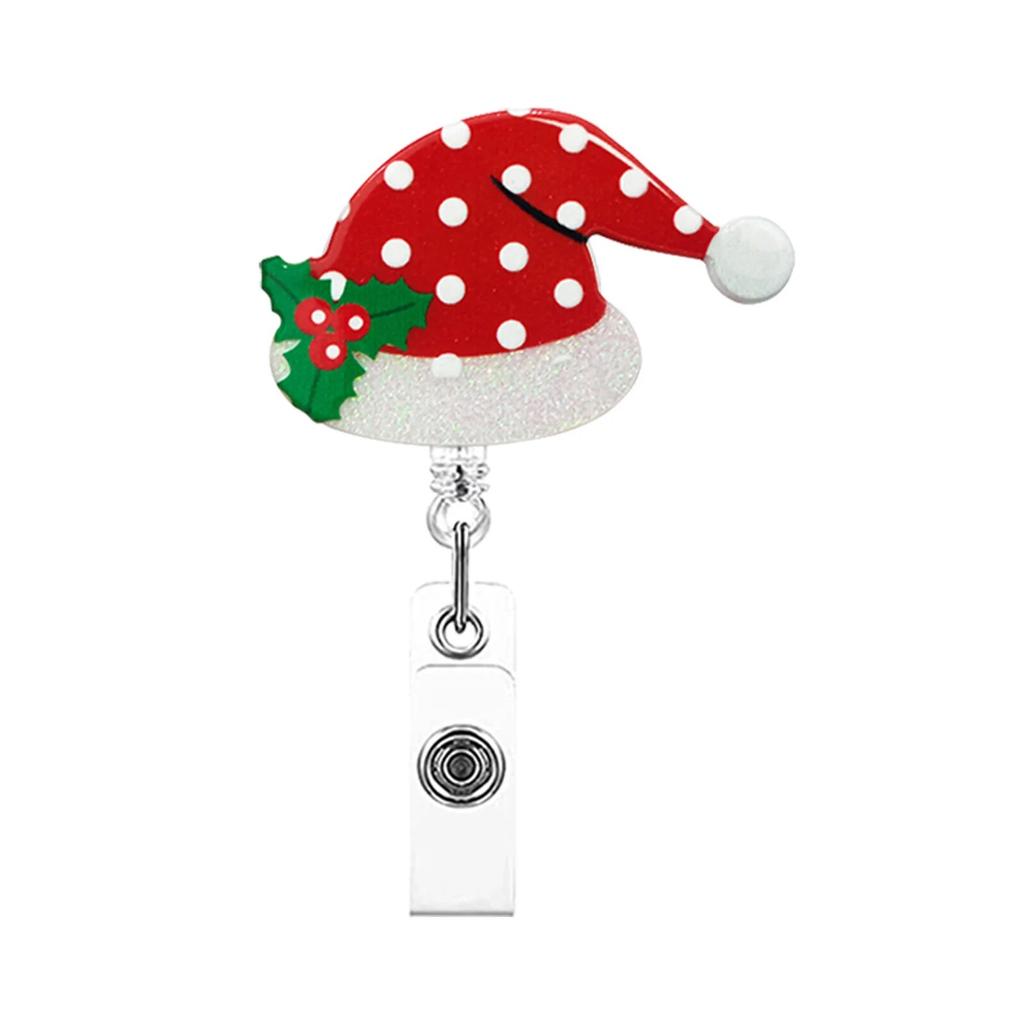 Christmas Badge Reel Retractable Nurse Doctor Santa Claus Trees Snowman Badge Reels ID Tag Clips for Name Pass Card Holder