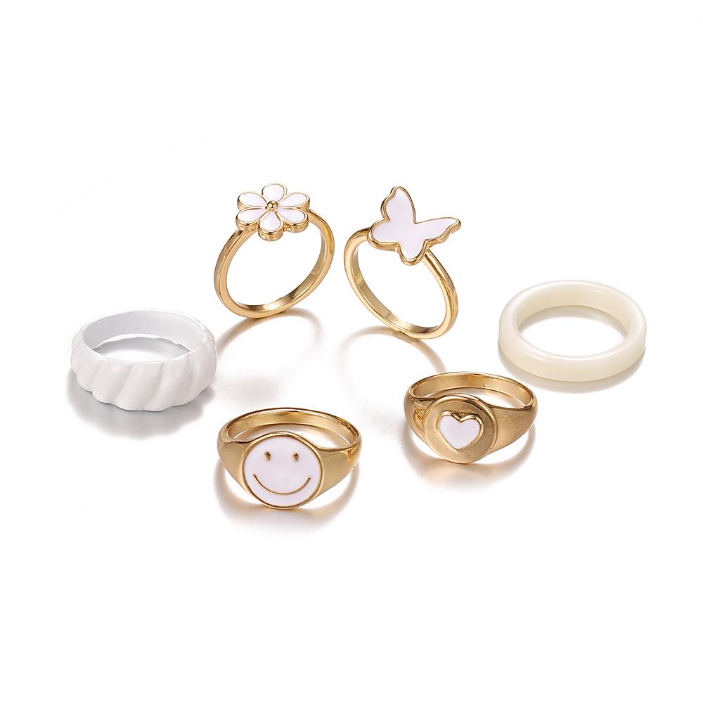 Vintage Butterfly Rings Set for Women Smile Rings Cute Flower Finger Heart Rings for Girls Y2K Jewelry Gifts