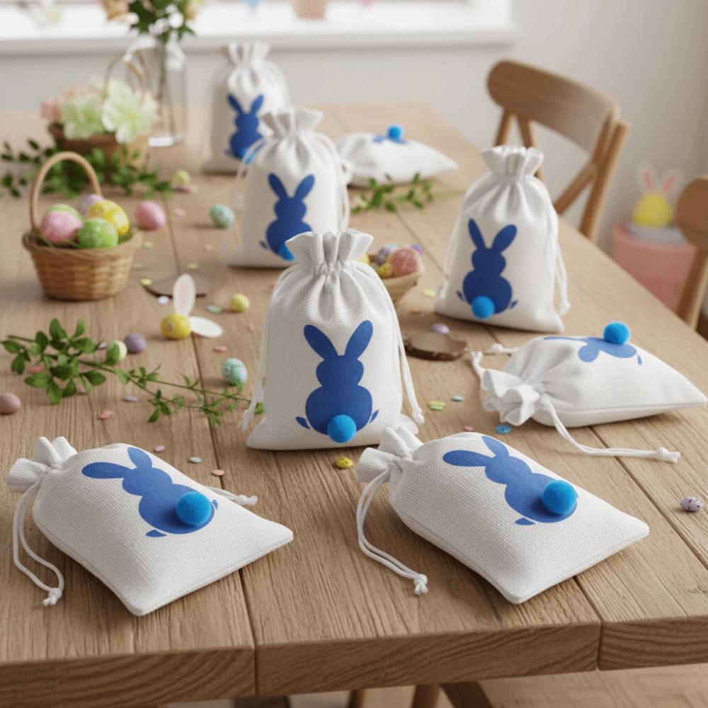 10PCS Reusable Drawstring Gift Bags Bunny Pattern Rabbit Candy Bags Snack Pack Bags Kids Treats