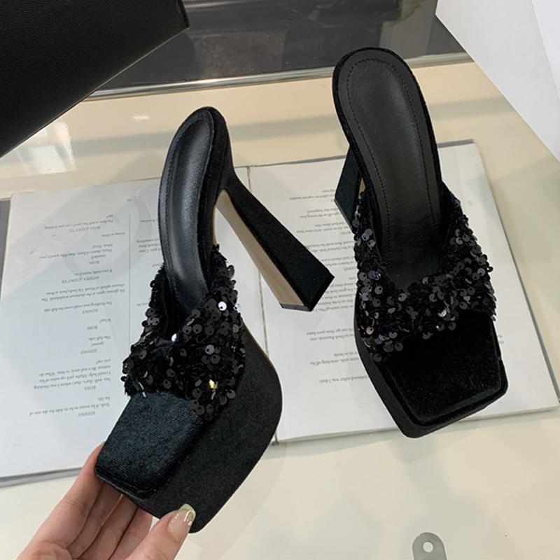 Liyke Street женские сексуальные туфли с квадратным носком на очень высоком каблуке, современные тапочки с плиссировкой в виде рыбьей чешуи, сандалии на узкой платформе, женские туфли