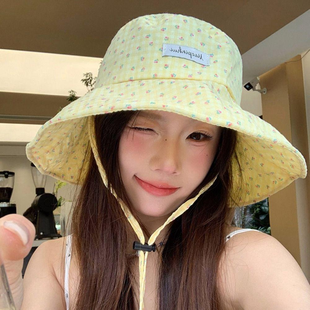 Floral Plaid Fisherman Hat Adjustable Sunscreen Hat Fashion Sunshade Hat Summer