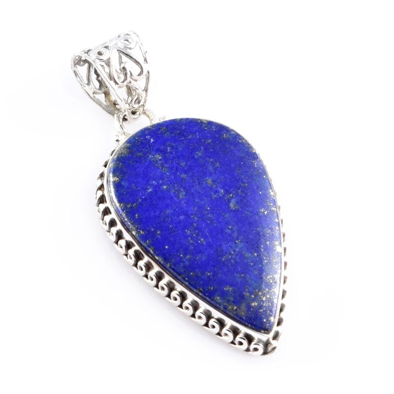 Natural Lapis Lazuli Gemstone 925 Solid Sterling Silver Gift Pendant 1.9" g5V23