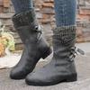 Fashion Women Boots Autumn and Winter New Knee High Shoes Large Medium Tube Thick Heel Shoes for Women Strap Pleated Vintage Ankle Boots