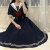 Soft Sister Cute Lolita Dress Women Sweet Puff Sleeve Slim Student Dresses Party Retro Girls Bow Salior Collar Vestidos