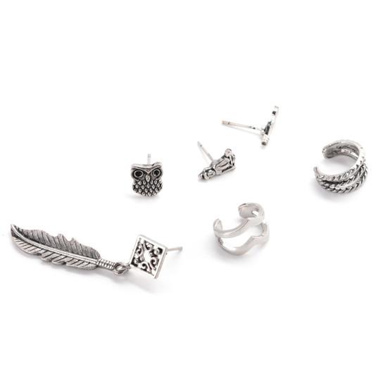 6 шт. женские серьги набор разных форм бохо ажурные сова лист серьги манжеты ретро стиль пирсинг серьги гвоздики хрящ ушной клипса