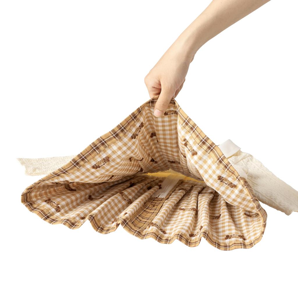 Длинное клетчатое платье цвета слоновой кости [Miki House], Рукава, С воротником, Медведь, Узор, Для девочек, Малыш, Дети, Детская одежда, 13-1901-571, 80см,