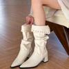 2024 Female Designer Buckle Footwear Women Ankle Stretch Boots Fashion Pointed Toe Ladies Short Booties With