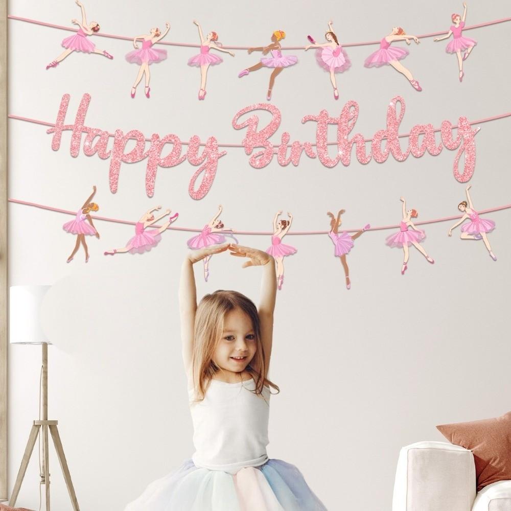 Paper Material Ballet Birthday Banner Pink Color Ballet Theme Set Birthday Party