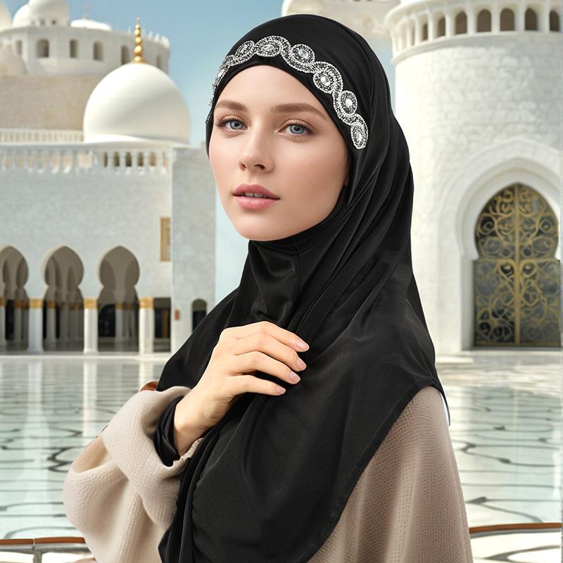Малайский двойной подбородок мусульманский женский однотонный внутренний шарф исламский мгновенный хиджаб женская шапка хрустальная пеньковая шапка 80*55 см