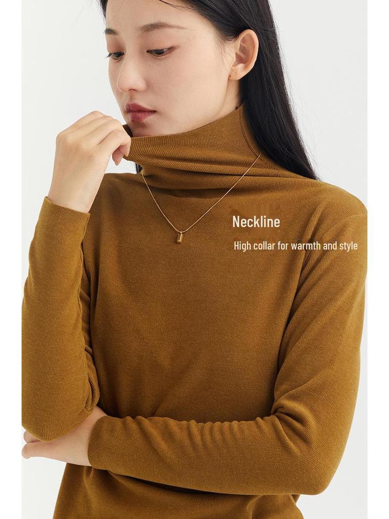 Women's High-Collar German Velvet Long-Sleeve Top: Slim Fit, Heat-Generating, Hyaluronic Acid-Enhanced, Perfect for Autumn and Winter.