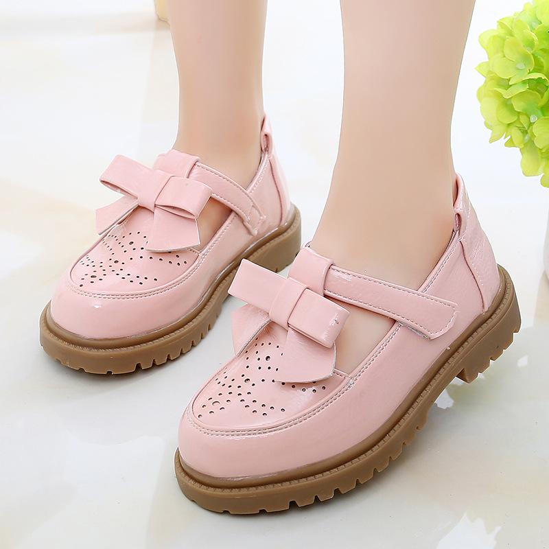 Kids Leather Shoes Girls Oxfords Leather Flats T-strap Children's Shoes Cut-outs Breathable Anti-slip British Vintage Style Bow