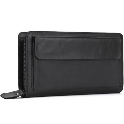 Вторая сумка из натуральной кожи для большого смартфона, кожаный клатч, 8 отделений для карт, отделение для монет, круглый клатч, популярный черный [wifreo] Мужской, Вместительный, Совместимый, Сумка, Отделения,