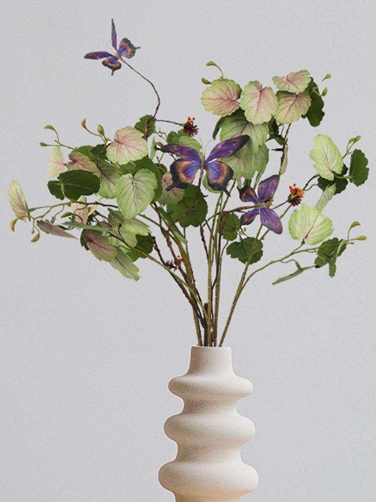 6Pcs Artificial Green Plants Faux Plants 70cm Real Touch Begonia Leaves Branches with Butterfly Fake Flowers Arrangements for Home Office Shop Decor