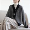 Retro Autumn and Winter Knitted Plus Size Cardigan Women Striped Lazy Wind V-neck Loose Jacket Thickened Sweater