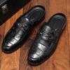 Fashion Men Black Metal Buckle Half Slippers Loafers Male Casual Patent Leather Mules Moccasins Breathable Slip On Driving Shoes