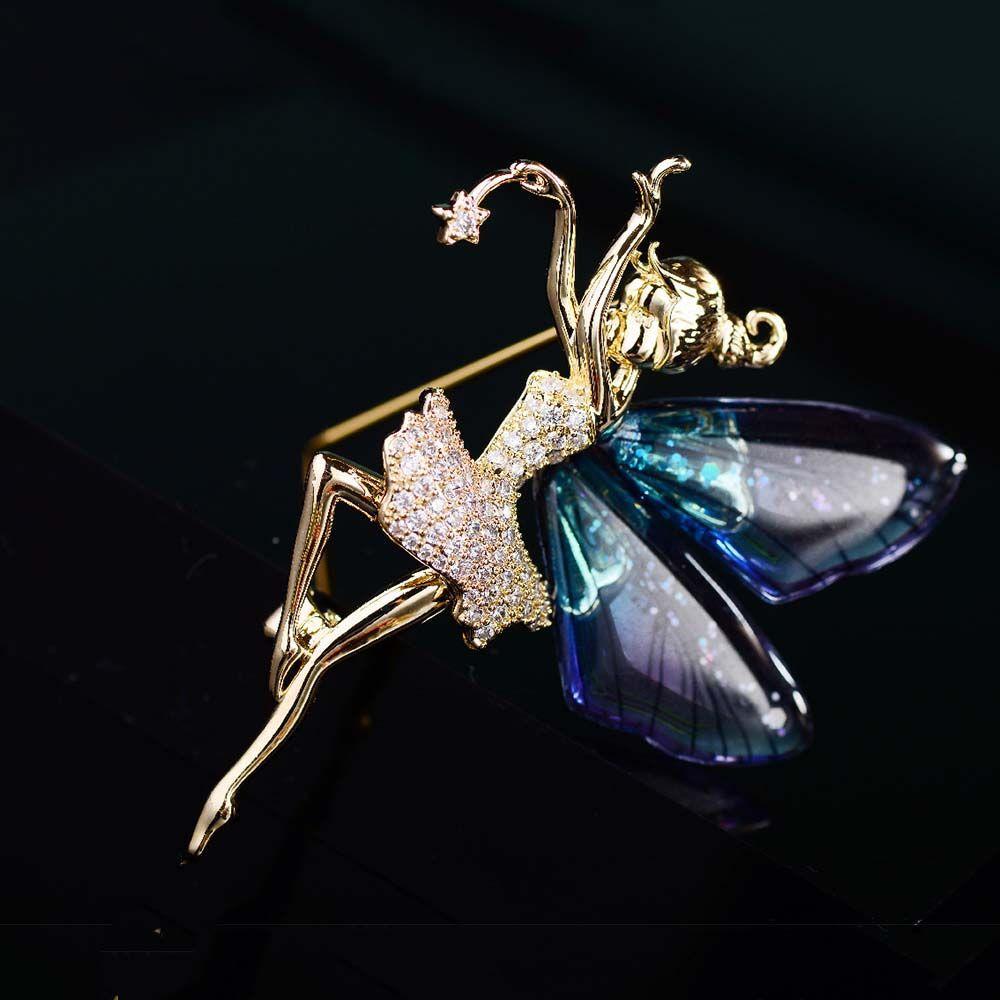 Wedding Accessories Coat corsage Dancing Girl Lapel Pins Women Crystal Brooches Angel wings Brooch