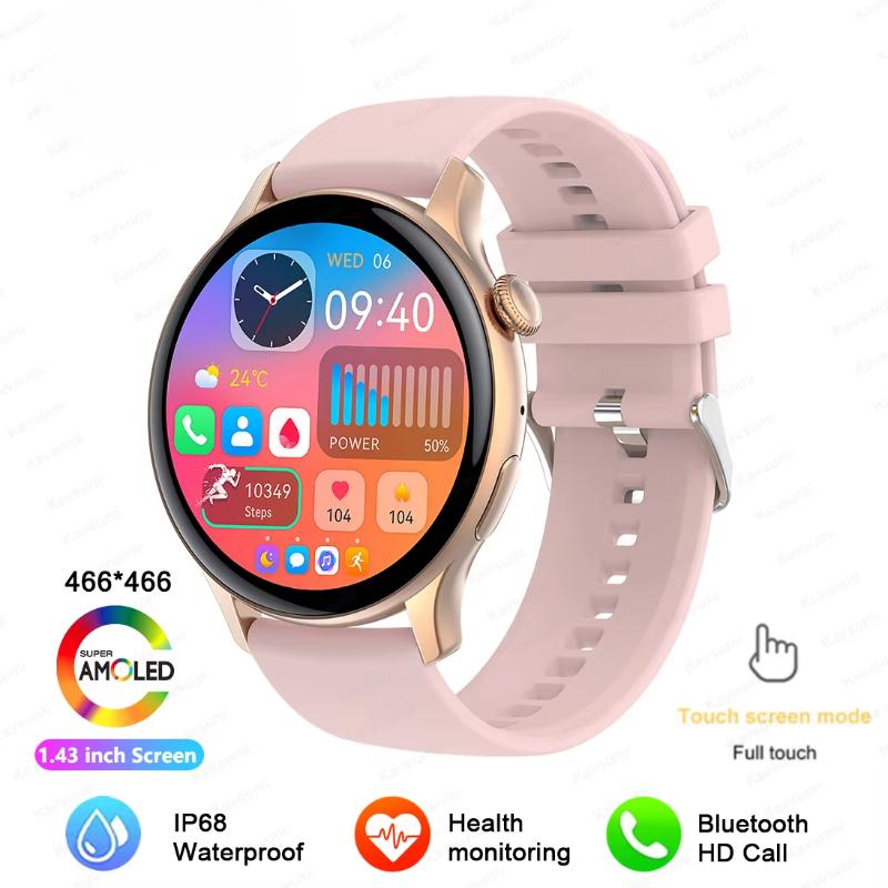 Новые умные часы 2025 года с NFC и GPS для женщин, AMOLED-дисплей с функцией Always on, звонки по BT, монитор сердечного ритма, артериального давления, фитнес-трекер, смарт-часы с HD-экраном 66*466