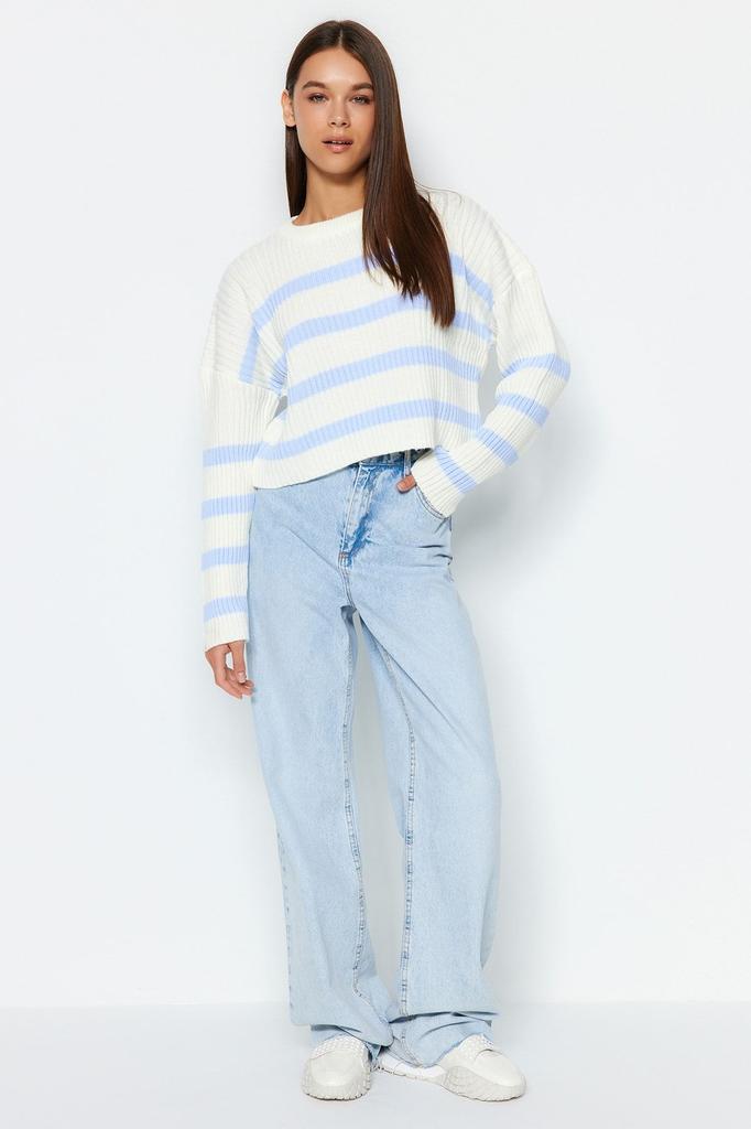 Женский свитер в элегантном стиле, укороченный вязаный свитер в полоску с камнями