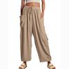 Fashion Lace-up Elastic Waist Pleated Casual Pants Women High Waisted Wide Leg Pants Women Loose Solid Office Lady Trouser 24162