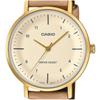 Casio Стандартные аналоговые женские часы с кожаным ремешком и циферблатом цвета лосося, кварцевые часы LTP-VT03GL-4B