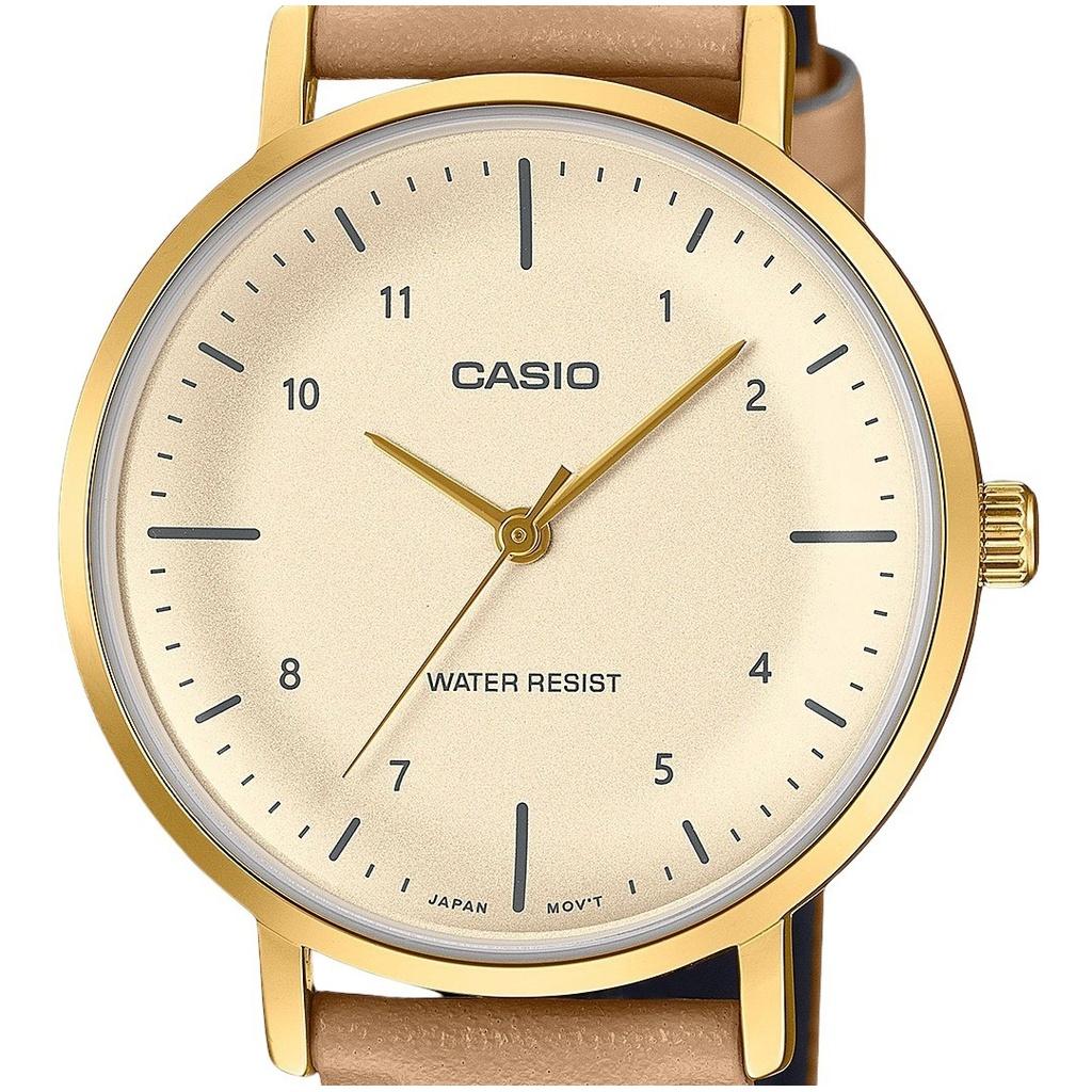 Casio Стандартные аналоговые женские часы с кожаным ремешком и циферблатом цвета лосося, кварцевые часы LTP-VT03GL-4B