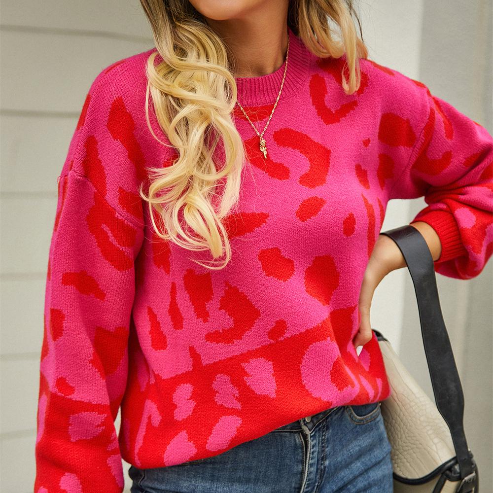 2023 осень/зима женский повседневный комплект свитеров с леопардовым принтом в стиле пэчворк модный свитер с круглым вырезом