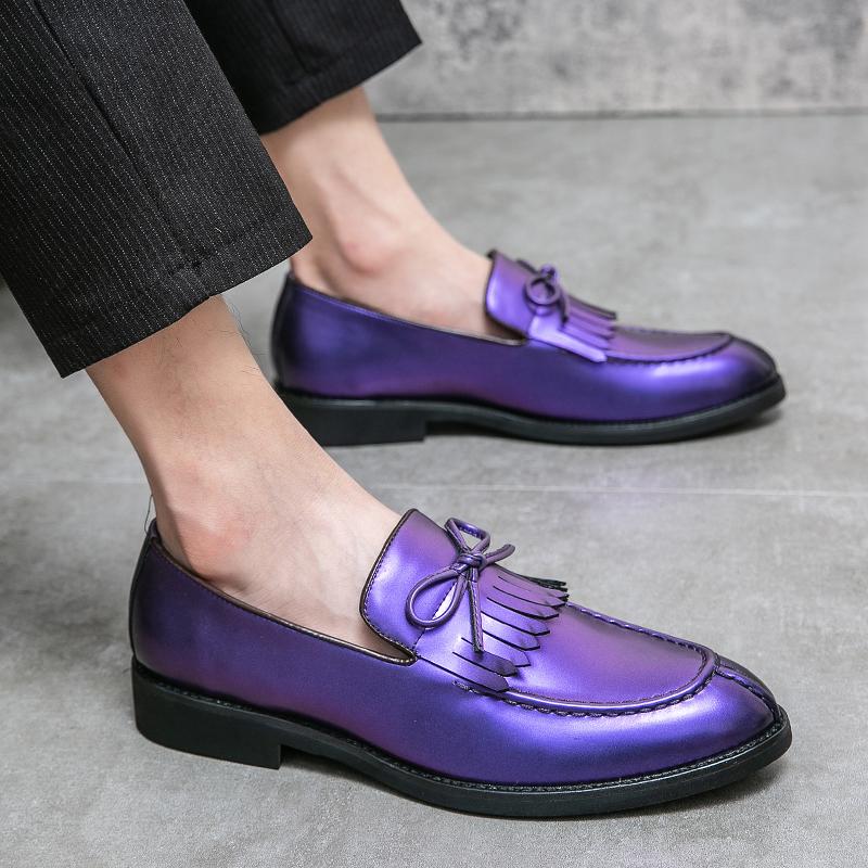 Men Loafers Nobility Shoes Retro Tassels Formal Business Purple Wedding Dress Prom Blazers Green Tuxedo Party Shoes Plus Size
