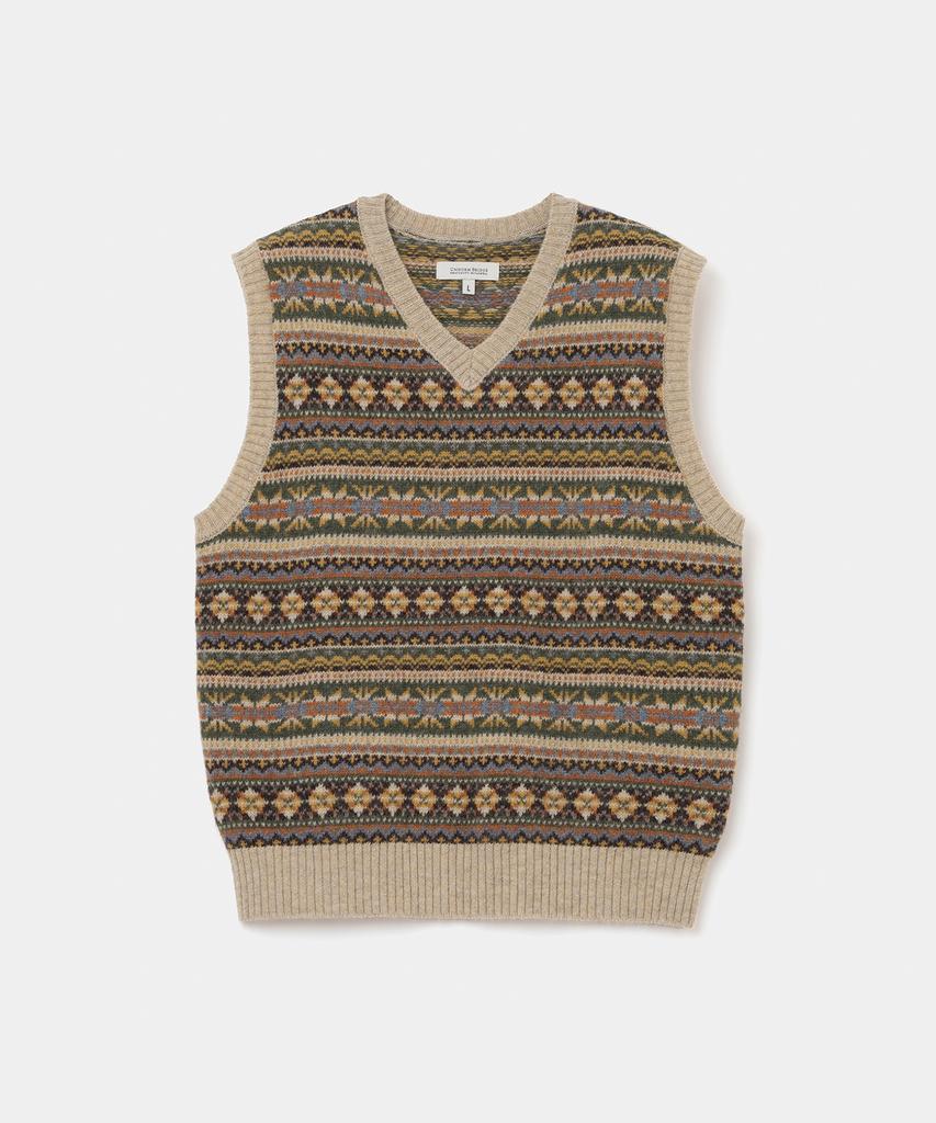UNIFORM BRIDGE Вязаный жилет в стиле Fair Isle Бежевый