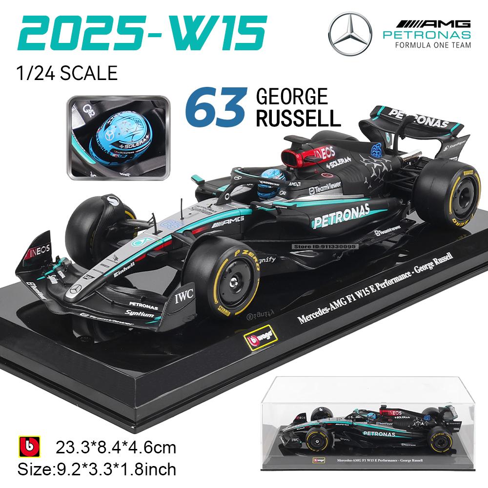 Ббураго 1:24 2022~2025 Mercedes W15 № 44 Хэмилтон № 63 Расселл Серия F1 различные стили Red Bull Ferrari McLaren Литой металлический модельный автомобиль
