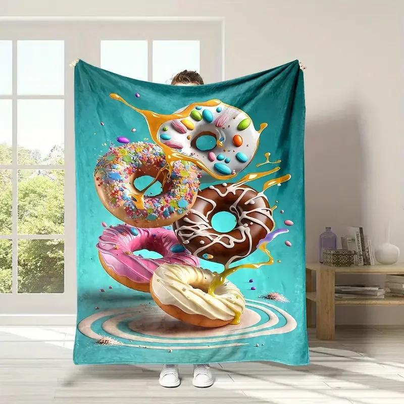 Cozy Donut Pattern Flannel Blanket Perfect for all seasons great for camping traveling bed Halloween Christmas