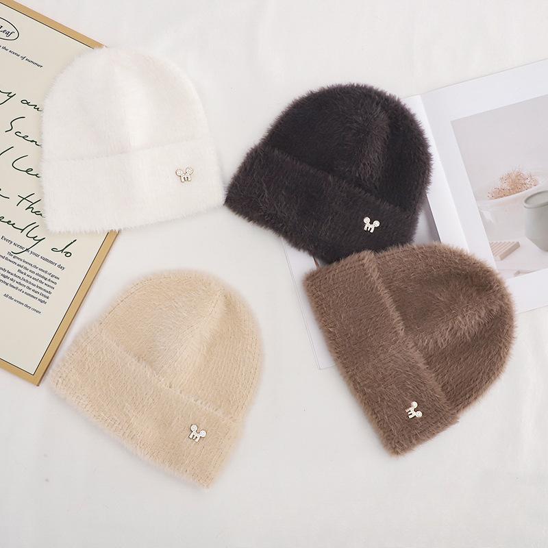 Autumn and Winter Hats for Women Plush New Korean Knitted Hats Versatile Warm Ear Protection Thickened Fashionable Wool Hats